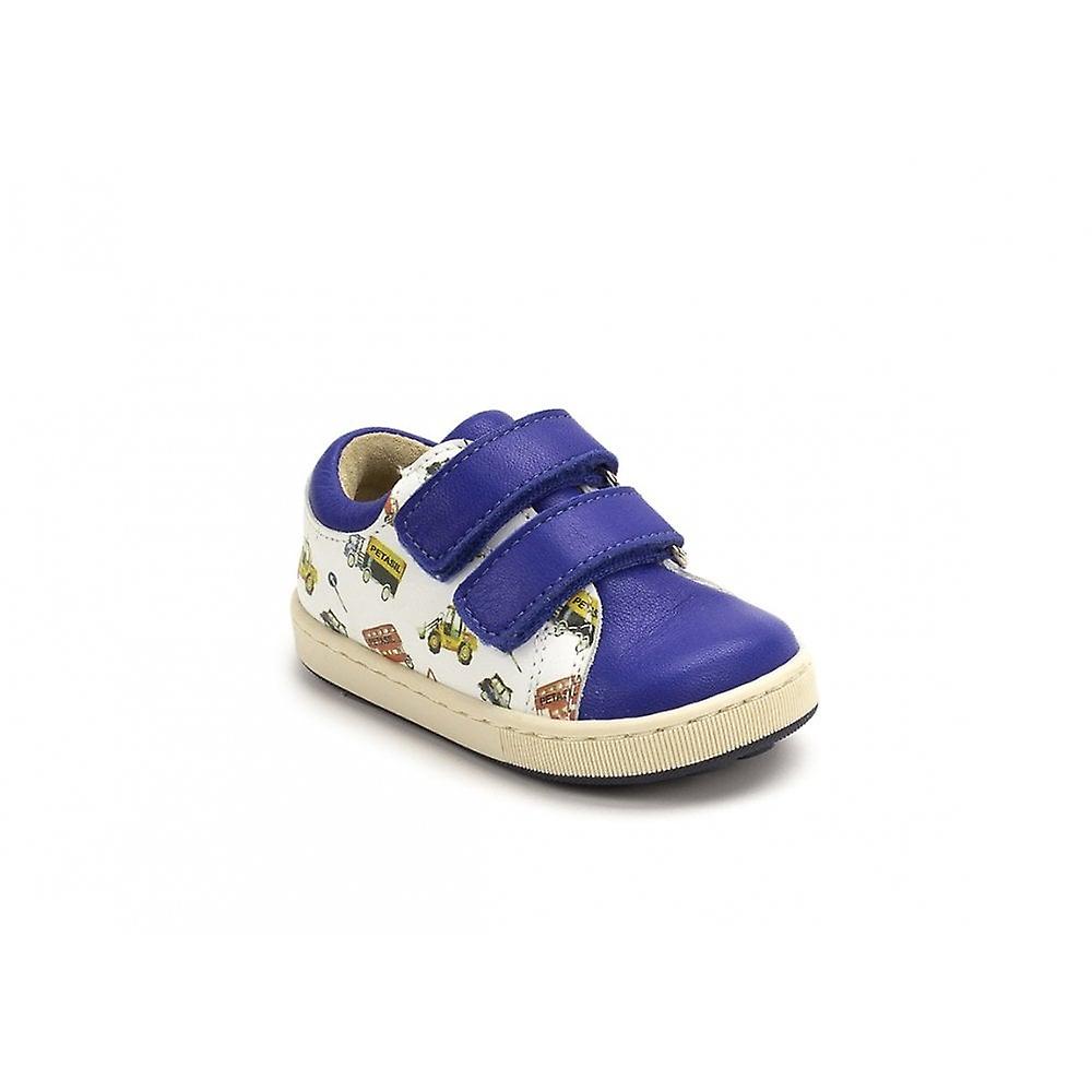 Kids Petasil Todd 2 Leather Trainer Style Shoe In Cobalt With Traffic Motiff