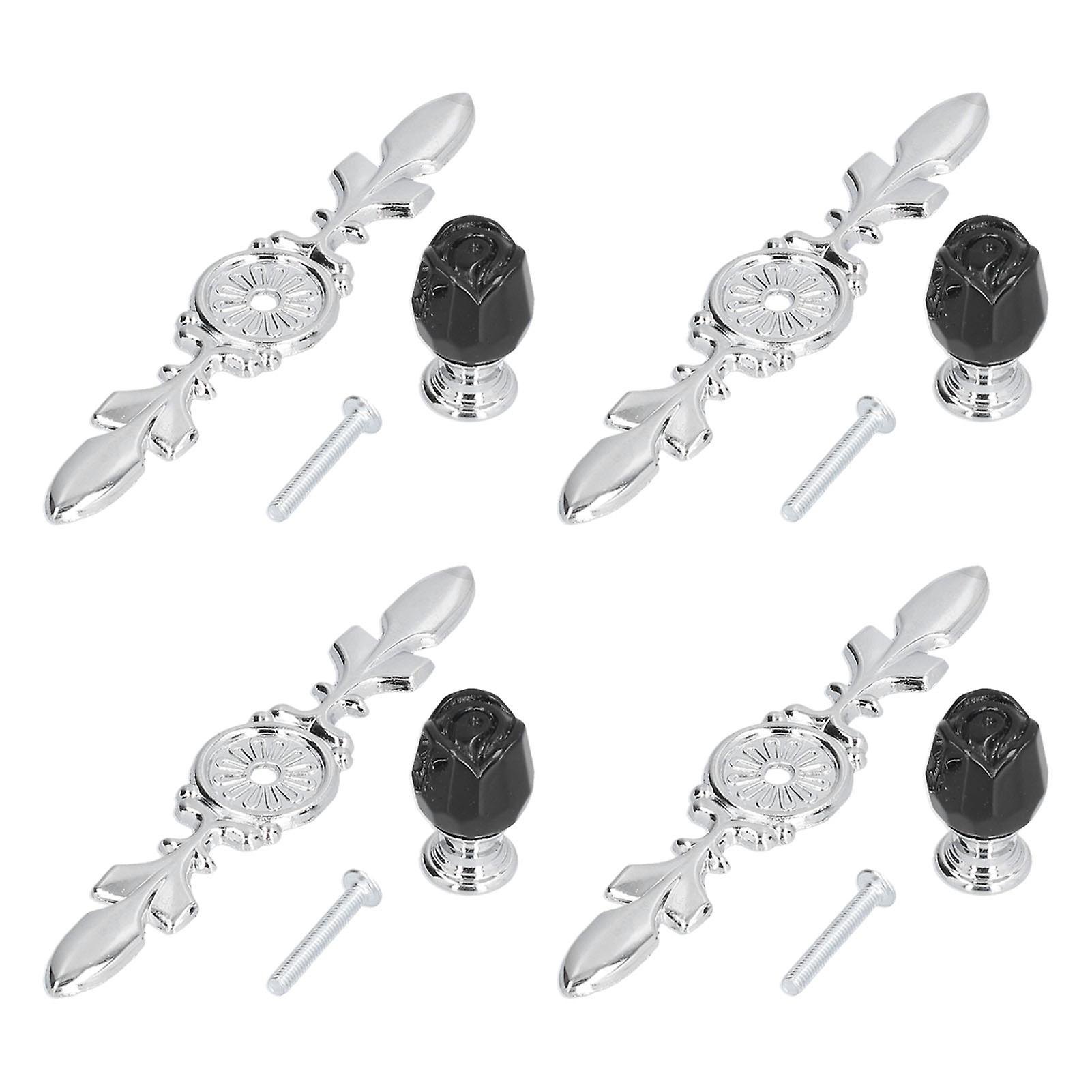 4 Pcs Crystal Handle with Plate European Style Modern Simple Pulls Handles for Drawer Dreser CabinetsBlack