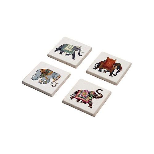 Indian Elephant Art Design Stone Coasters Set