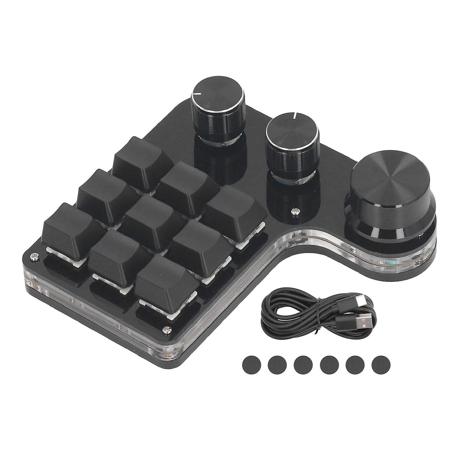 9 Key Mini Mechanical Keypad with 3 Control Knobs, Red Switch, RGB LED and USB C Wired Connection
