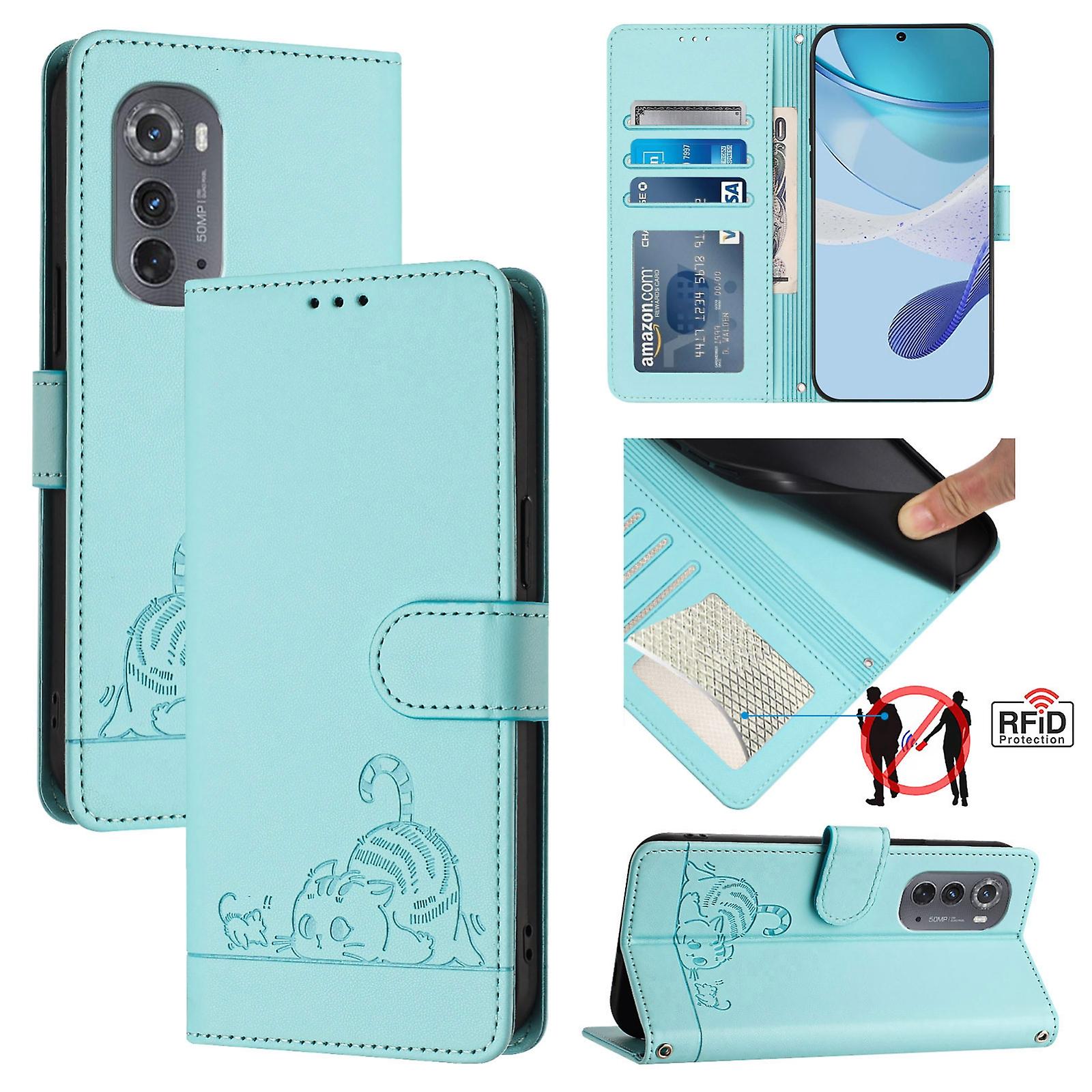 Cat Pattern PU tok Motorola Edge 2022-hez