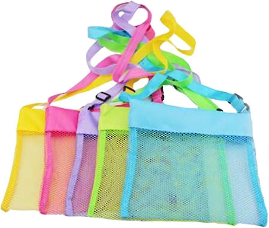 5-Pack Colorful Mesh Beach Bags, Breathable Sea Shell Bags with Adjustable Carrying Straps. Yellow,