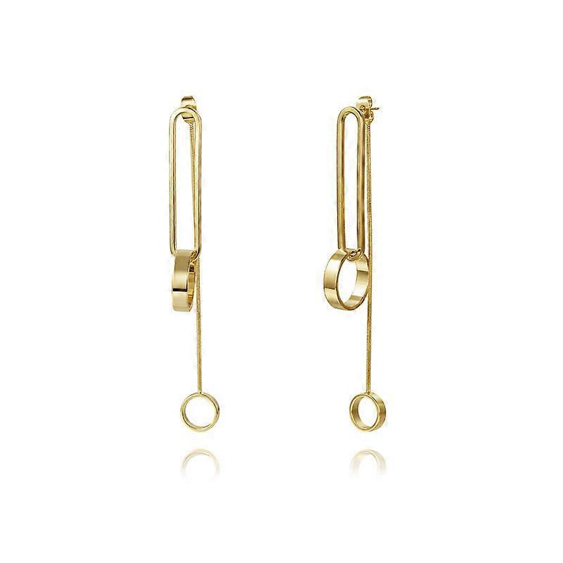 14K Real Gold Plated Long Drop Dangle Earrings Statement Earrings Chain Threader Earrings Open Circle Earrings rectangle geometric Earrings for Women