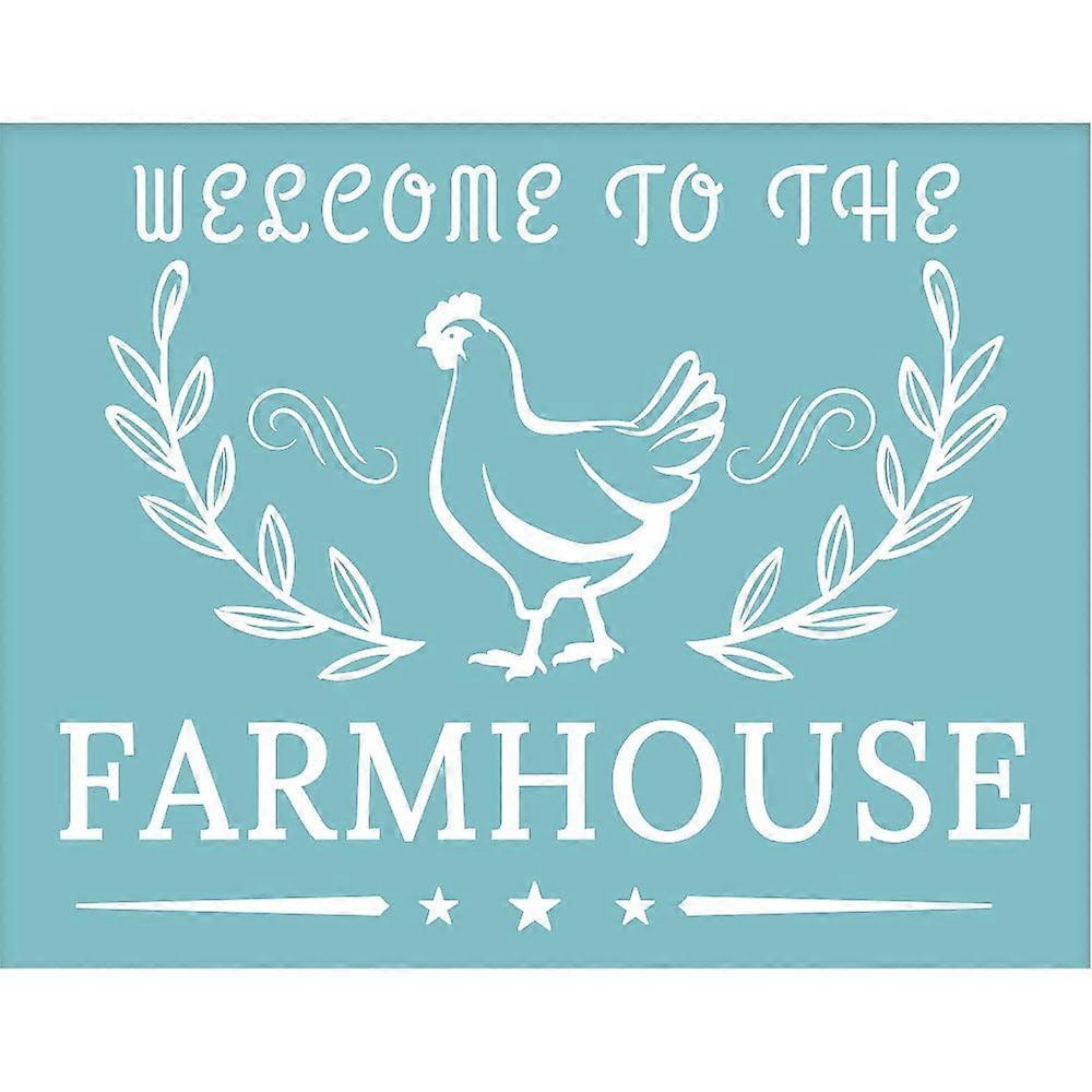 1Sheet Self-Adhesive Silk Screen Printing Stencil Chicken with WELCOME TO THE FARMHOUSE Animal Pattern 22x28cm