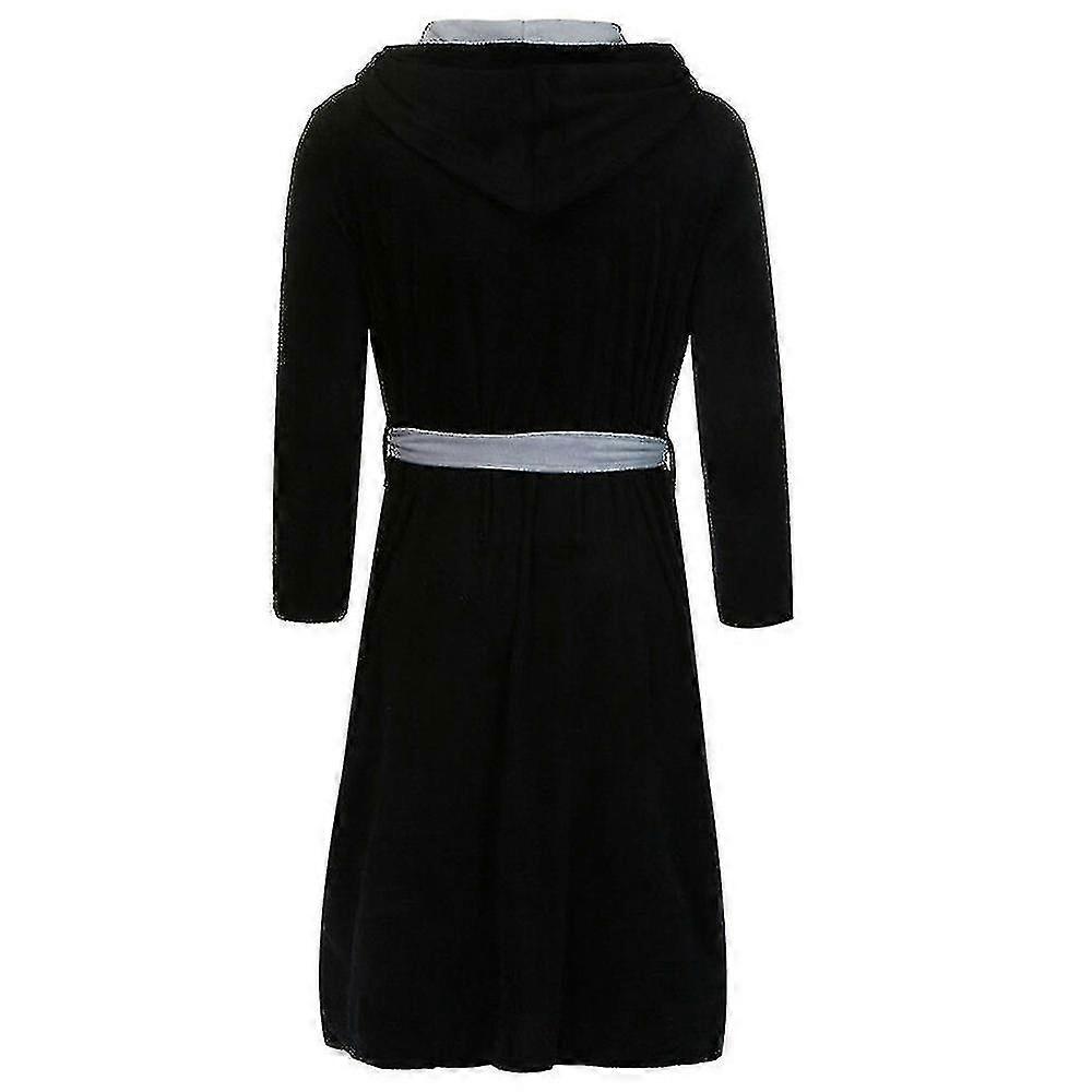 Men Hooded  Fleece Dressing Bathrobe