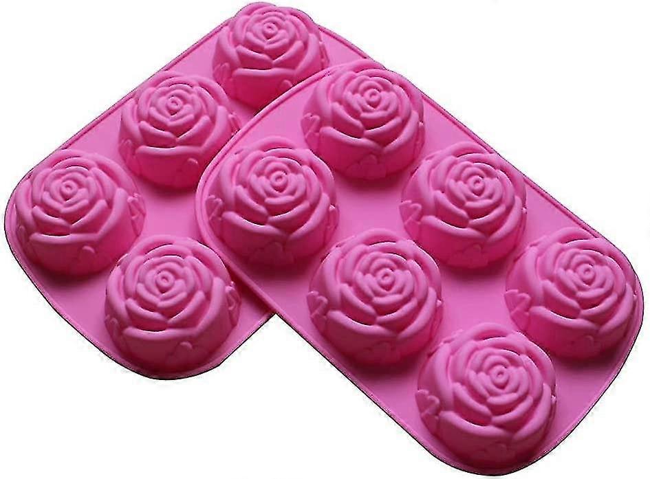 Set Of 2 Large Rose Flower Ice Cube Chocolate Soap Tray Mold Silicone Party Maker