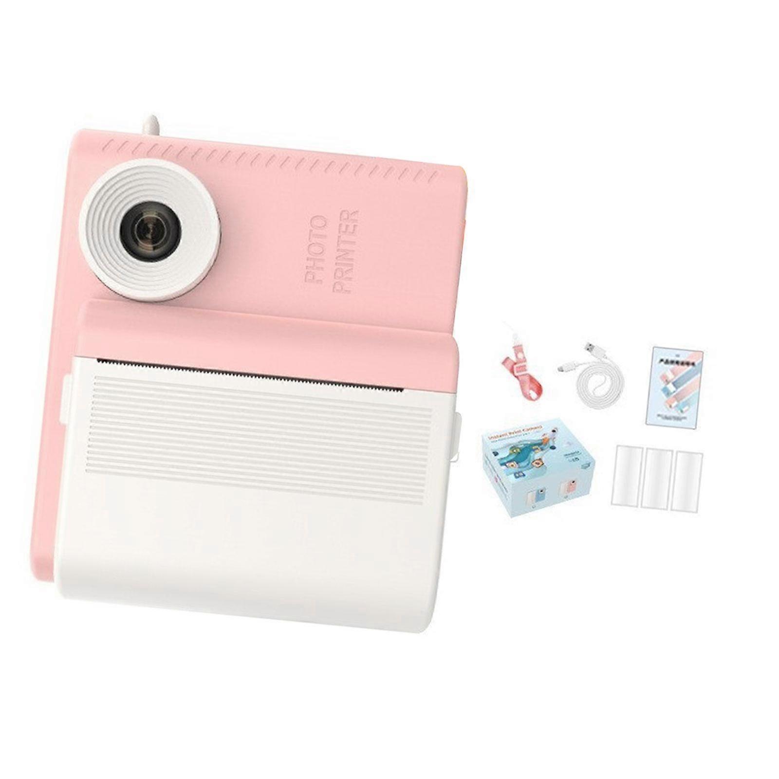 Digital Camera Christmas Gift with Paper Rolls Instant Print Camera for Kids Pink