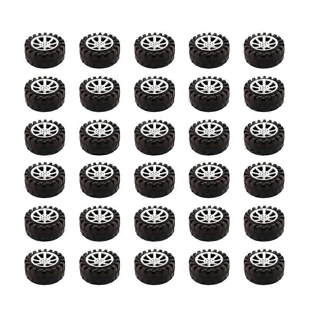 30 Pcs 4.2CM Diameter Toy Car Accessories DIY Round Plastic Small Wheels DIY Handmade Car Crafts Supplies (Black)