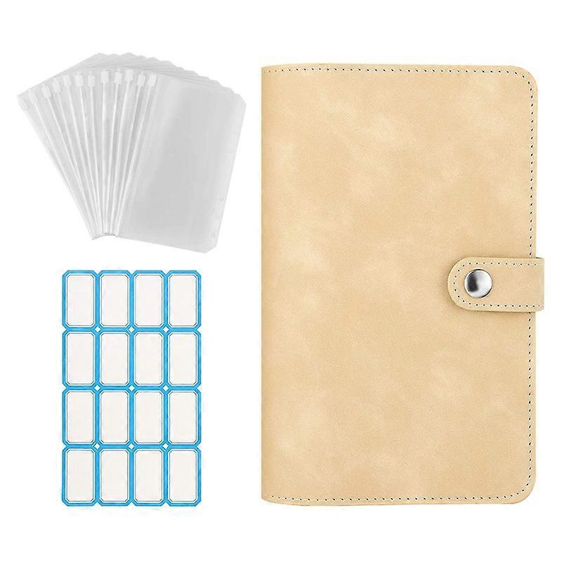 Binder Notebook PU Leather Binder Notebook Folder with Label Sticker - (Khaki)