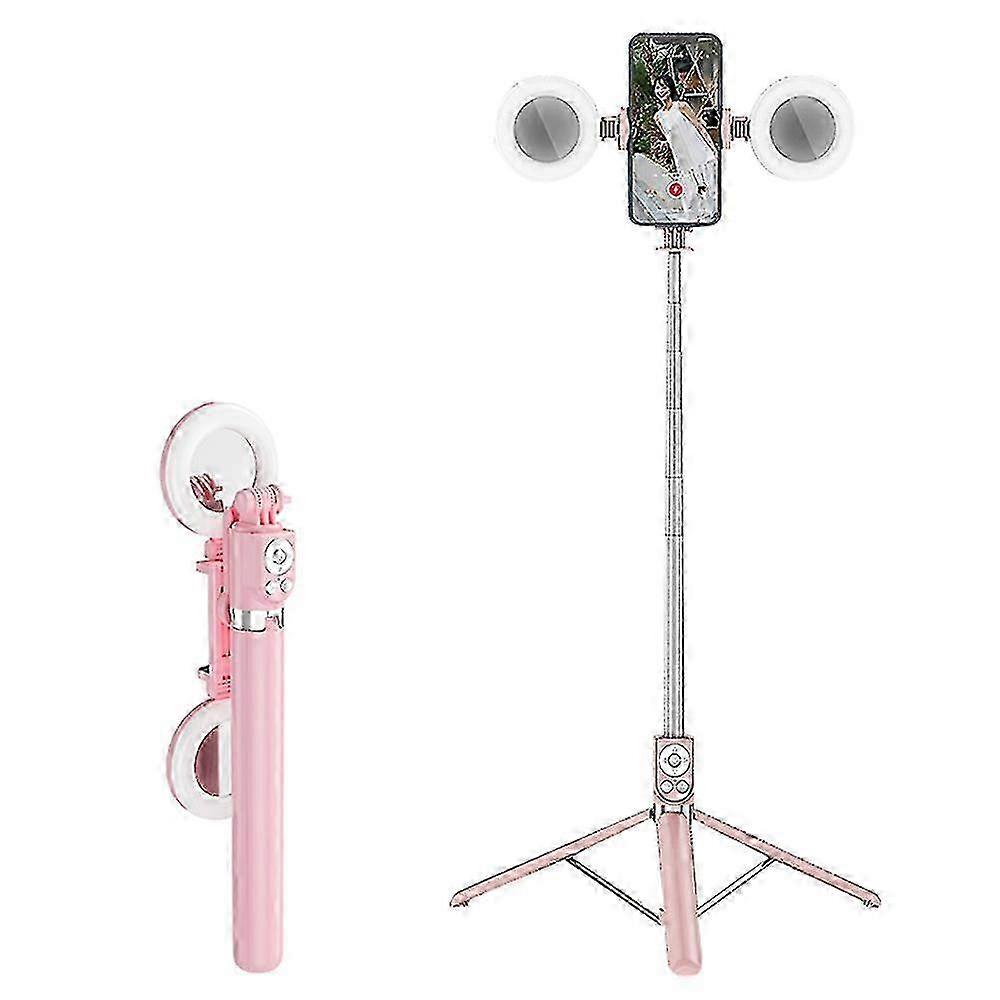 Mobile Phone Tripod with Wireless Remote and Lights, 360 Rotating, Pink