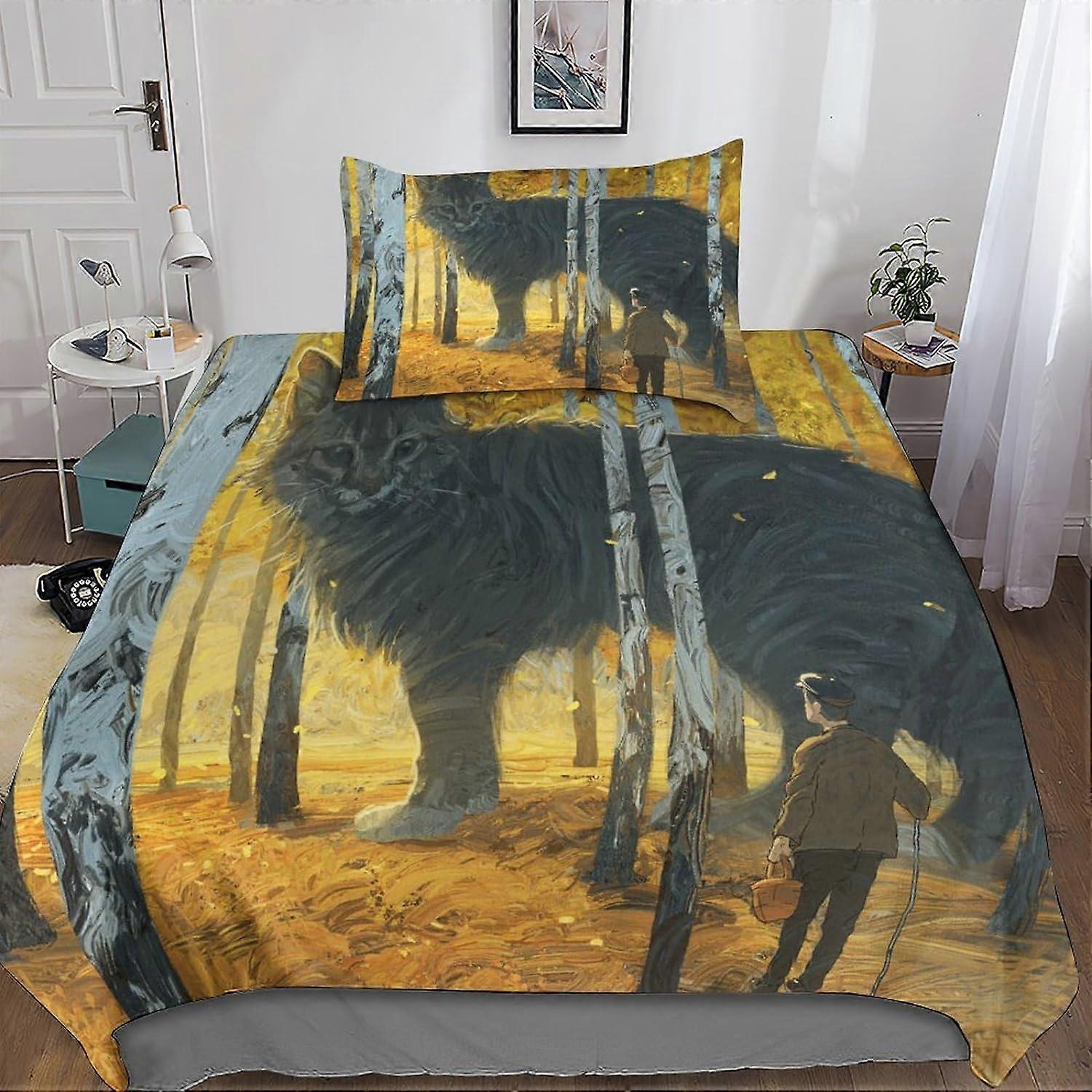 The Cat D-Print Pattern Bedding Sets The Cats Duvet Cover with Pillowcases Microfiber Bedding,Bedding Linen for Adults and Children Single 135*200 CM