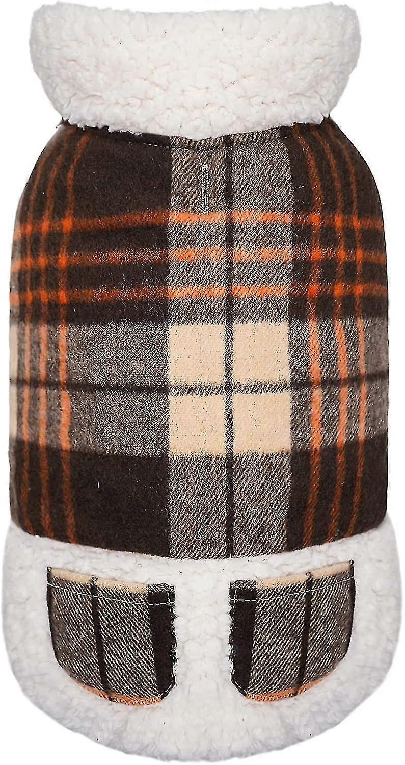 Dog Jacket Checked With Leash Hole For Windproof Sofr Warm Lined