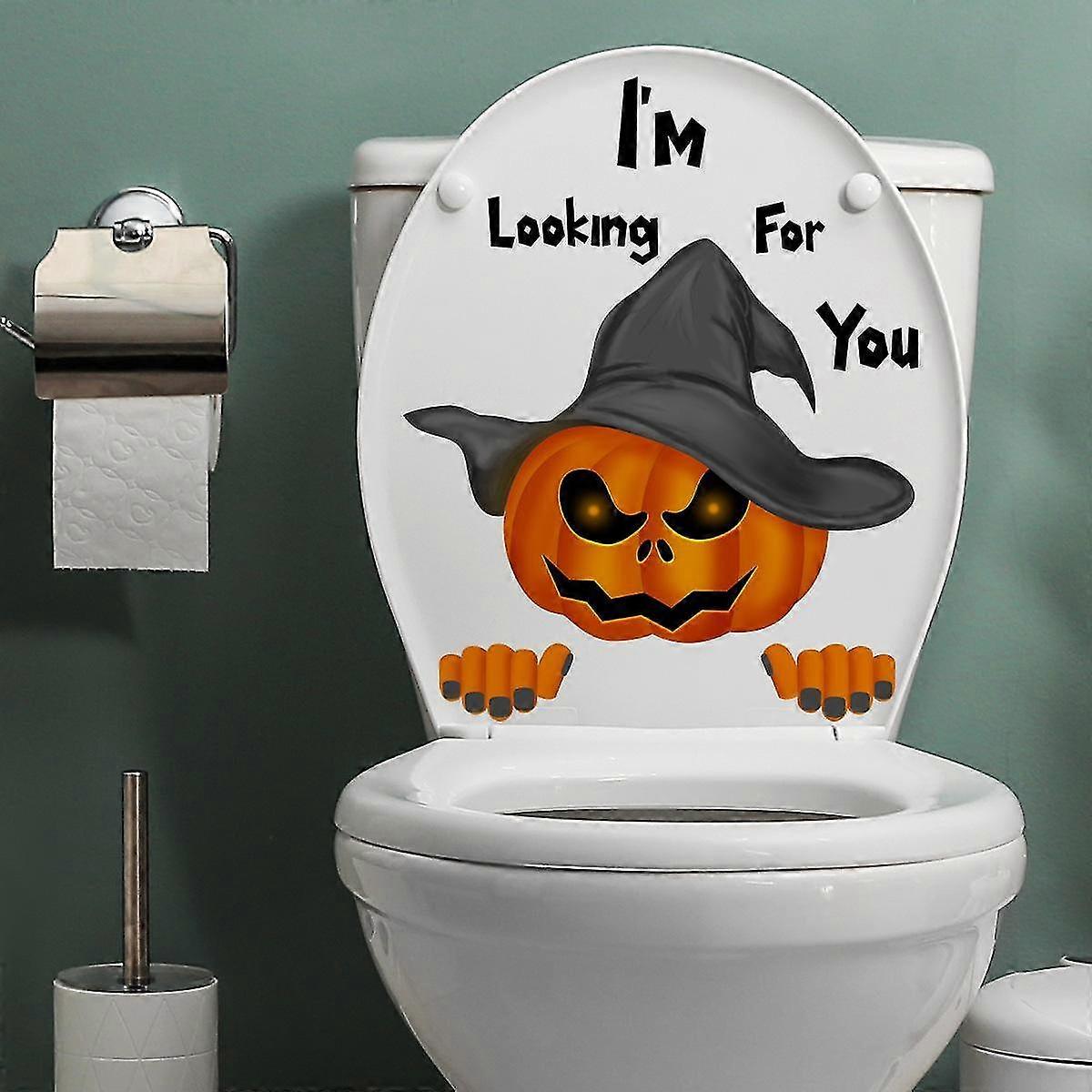 2 sets of pumpkin slogan toilet stickers bathroom decorative waterproof toilet cover self-paste pape