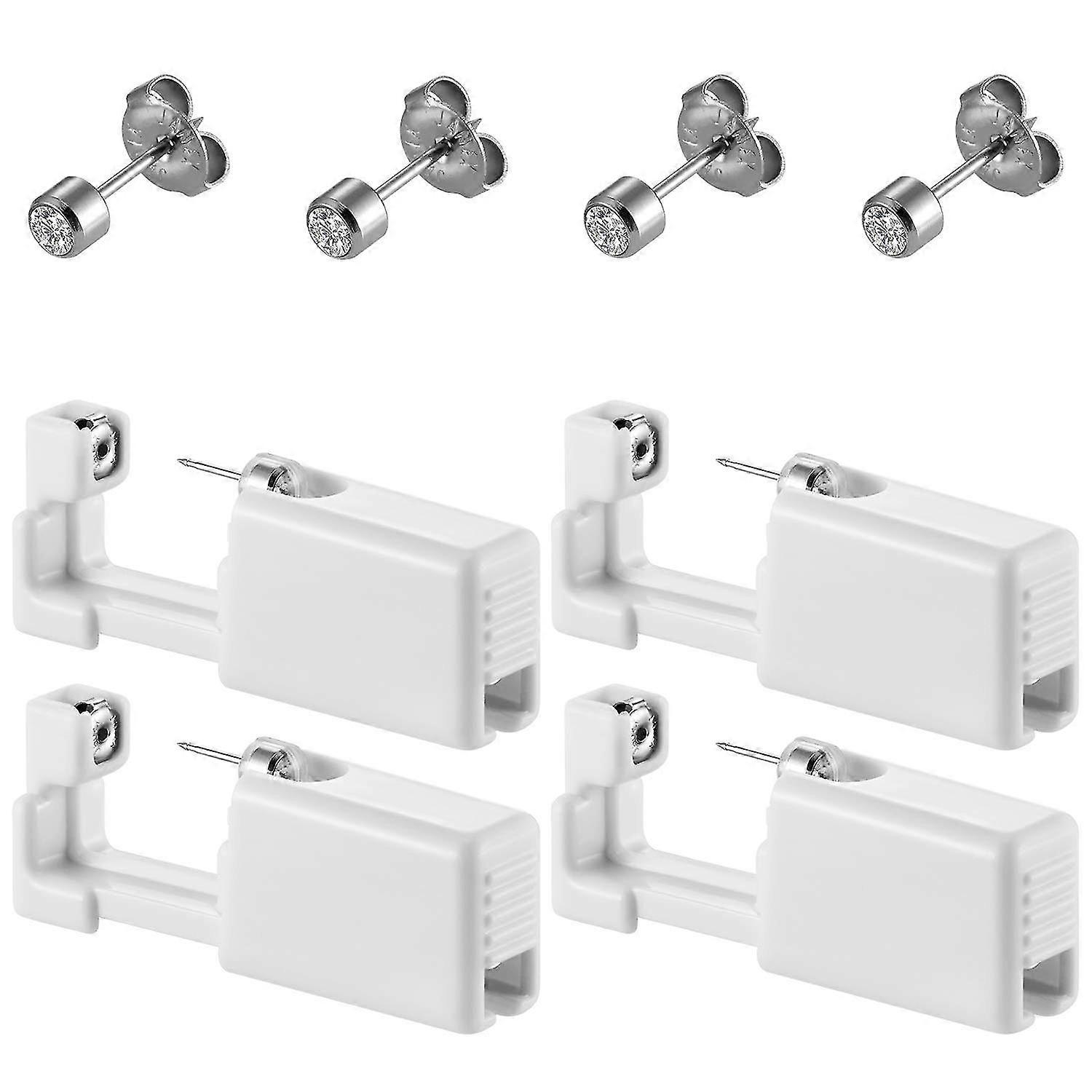 4 Pack Self Ear Piercing Gun, Disposable Self Ear Piercing Gun Kit With Earring Studs Safety Ear Piercing Gun Kit Toolmini White Diamond