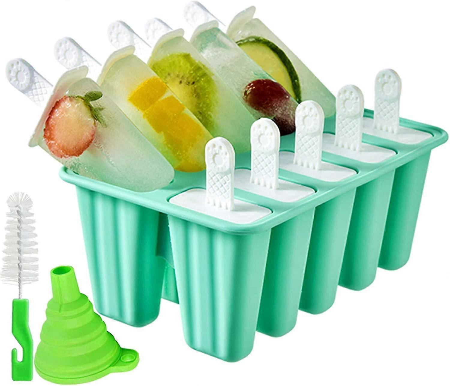 Popsicle Molds 10 Pieces Silicone Ice Pop Models Popsicle Models Reusable Easy Release Ice Pop Maker (10 Cavities)-green