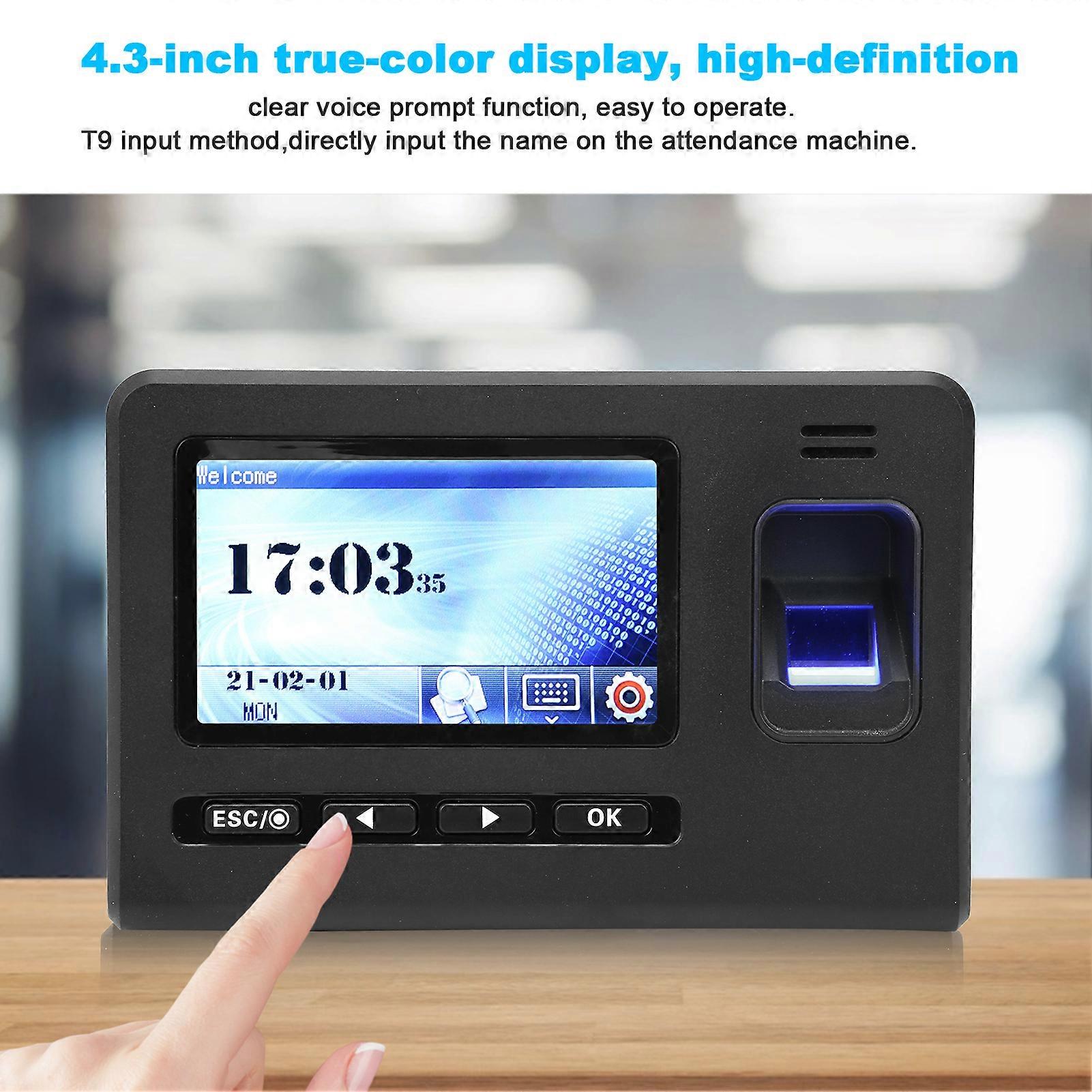 4.3in TFT Screen Time Attendance Password Fingerprint Recognition Office Clock Recorder Independent Type 110270VUK Plug