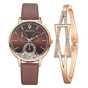 Ladies Bracelet Watch Set Quicksand Stone Three Eye Dial Watch Elegant Bracelet