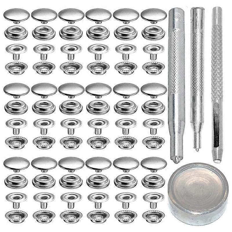72Pcs 15MM Stainless Steel Fastener Snap Press Stud Button for Marine Boat Canvas with Punching Set