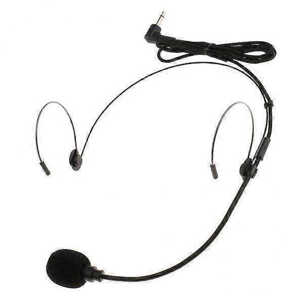 2xDouble Ear Hook Wired Headset Headworn Microphone Black 3.5mm Right Angle