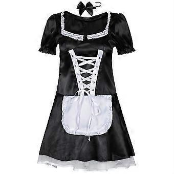 black satin french maid dress Elainilye Fashion Womens Maid Uniform Suit Plus Size Pure French Maid Dress Short Sleeve Square Neck Dress,Black, Women's, Size: XL(US:10)