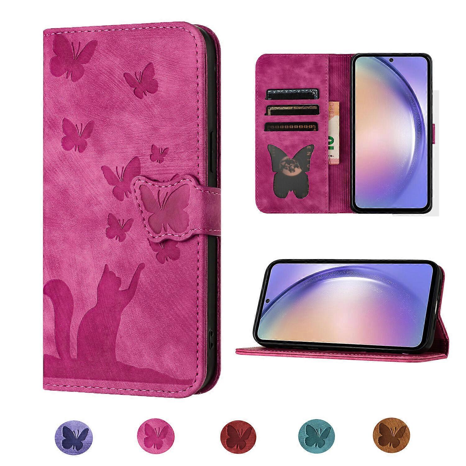 Foxdock Compatible avec Samsung Galaxy A34 5G Embossed Butterfly Cat Wallet Case avec fentes pour ca
