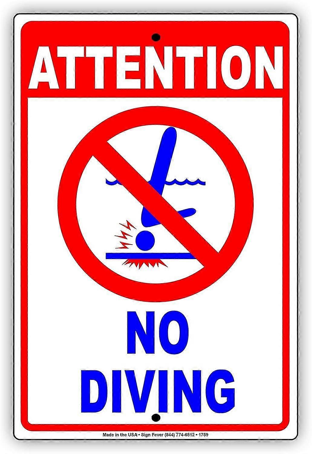 Attention No Diving With Graphic Shallow Water Pool Safety Protection Alert Caution Warning Notice A