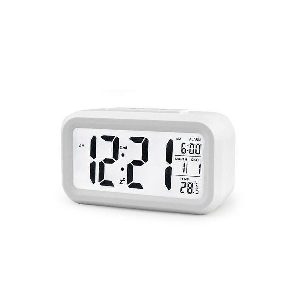 Backlit Electronic Digital Temperature Alarm Clock Calendar Snooze Function Bedside Alarm Clock Smart Digital Alarm Clockwhite
