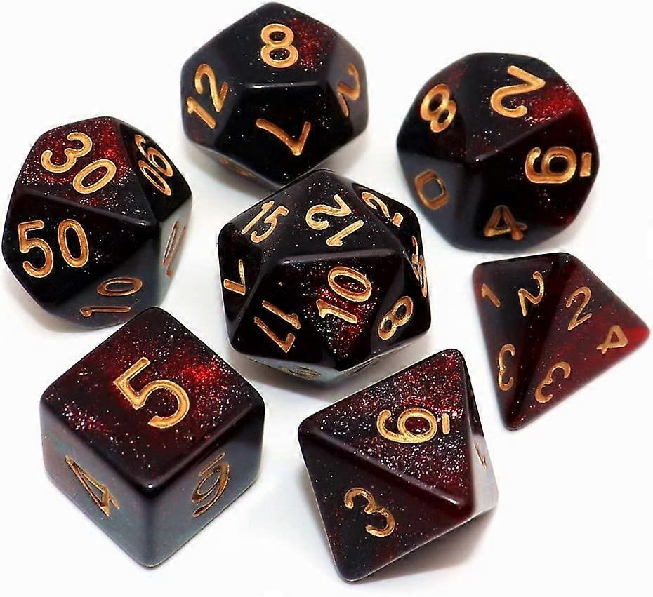 Polyhedral Dice Set for Dungeon and Dragons Role Playing 7 Pcs Red with Black Fog
