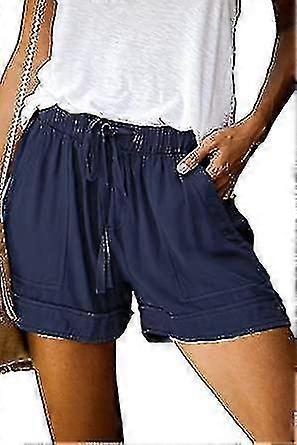 Ladies Comfortable Drawstring Casual Elastic Waist Solid Color Shorts Summer Beach Lightweight_Feb