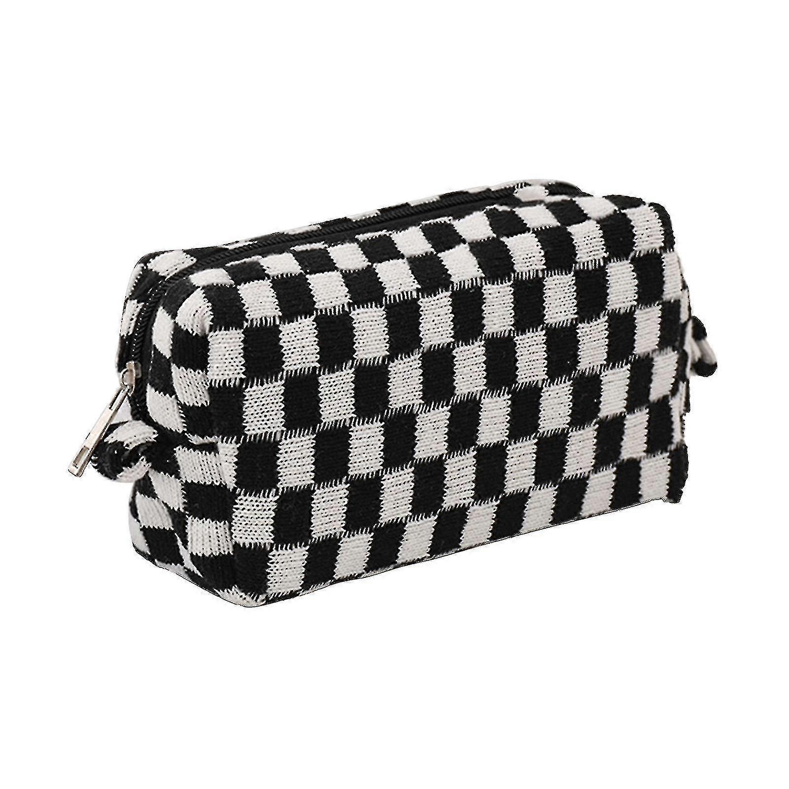Checkerboard Color Contrast Knit Pencil Case