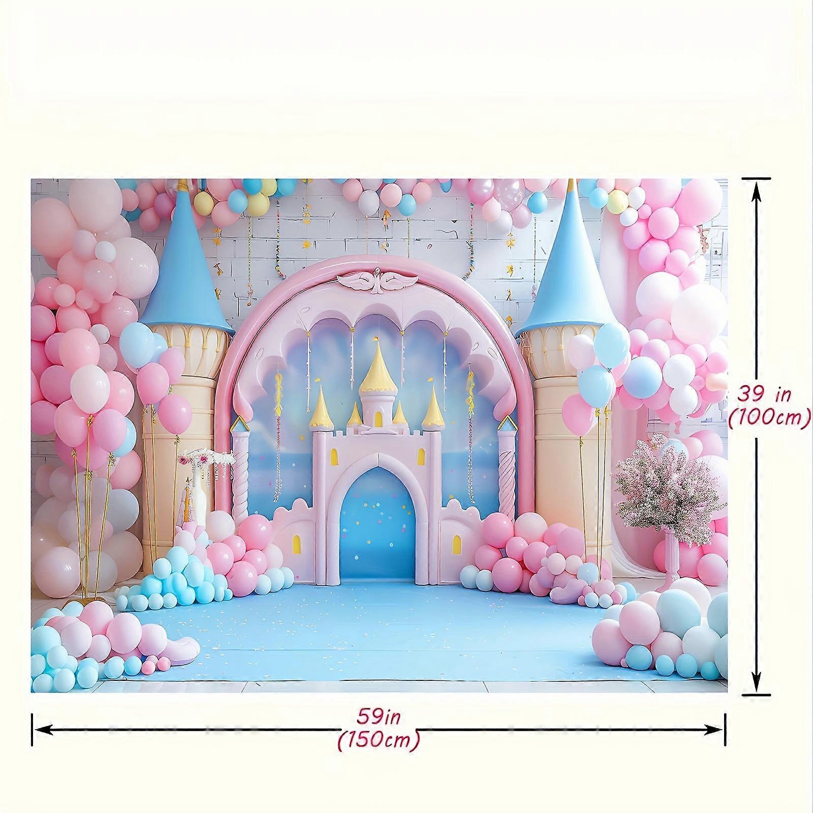 Fairy Tale Castle & Floral Balloon Photography Backdrop - Versatile Polyester Background For Birthdays, Weddings, Showers & Parties