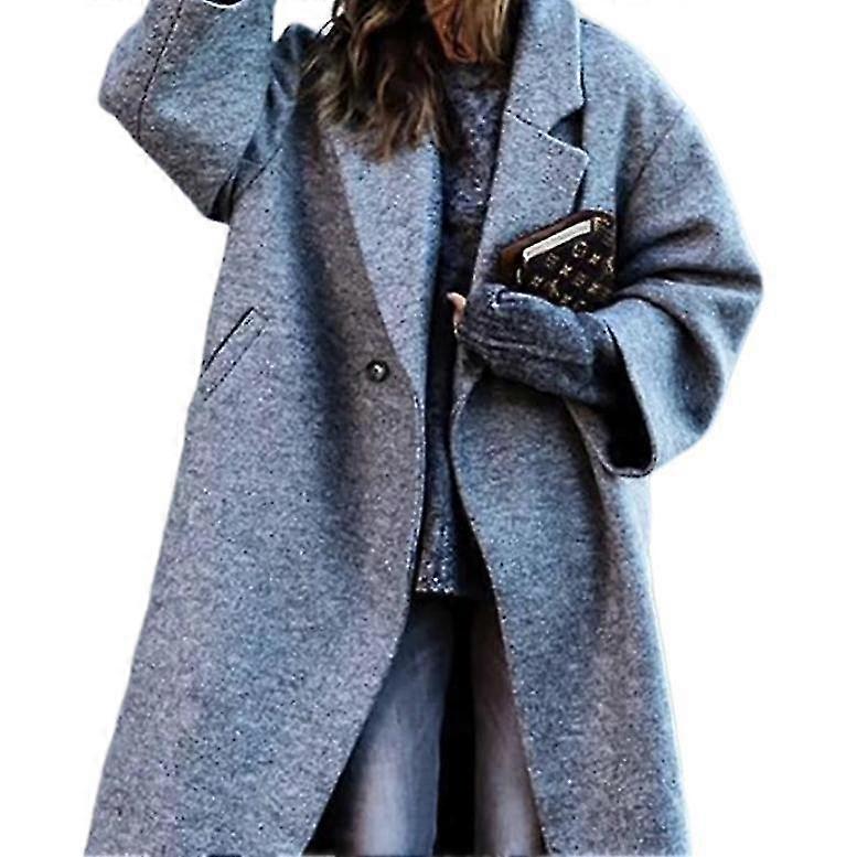 Plaid uld lang frakke til kvinder - revers modefrakke, langærmet