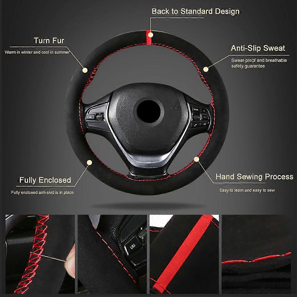 100% νέο, 38cm αυτόματο τιμόνι καλύπτει αναπνεύσιμα σουέτ σουέτ χέρι ράψιμο πλεξούδα καθολικά αντιολισθητικά μέρη οχημάτων