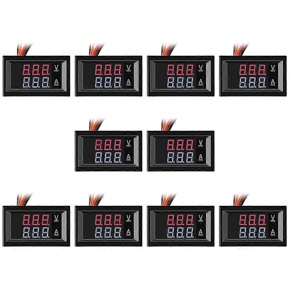 10pcs 0.28 Inch Digital Voltmeter Ammeter 100v 10a 3 Bits Red Blue Dual Led Panel For Car Vehicle E