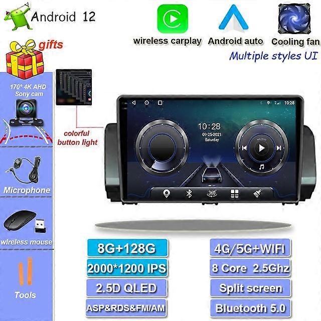 Android 12 Carplay مروحة تبريد Android auto لرينو سانديرو 2021 راديو السيارة مشغل فيديو الوسائط المتعددة الملاحة ستيريو GPS IPS