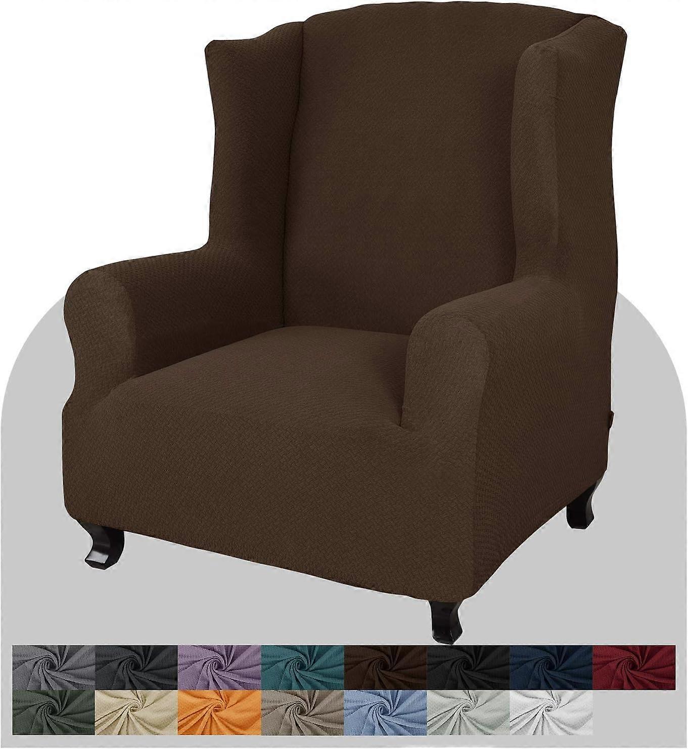 Stolsöverdrag 1 stycke Mjuk Spandex Jacquard Wing Stolsöverdrag Vardagsrum Sofföverdrag för Wingback Stol med Foam Bar (Mörkbrun)