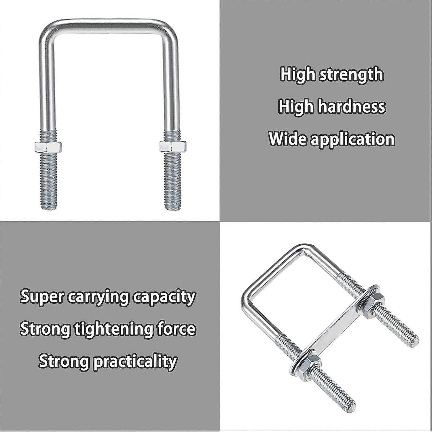 2 Sets M8 Square U-Bolts 2 Inch Wide - 304 Stainless Steel With Nuts & Plates | 50mm X 100mm Heavy Duty Clamps For Pipes & Trailers