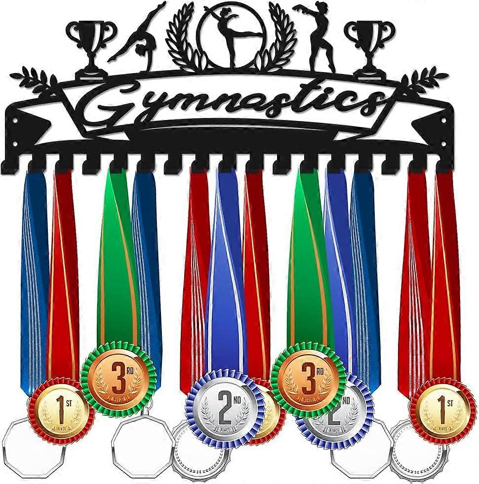 Iron Medal Holder Frame Medals Display Hanger Rack 17 Hooks with Screws Gymnastics Pattern 150x400mm
