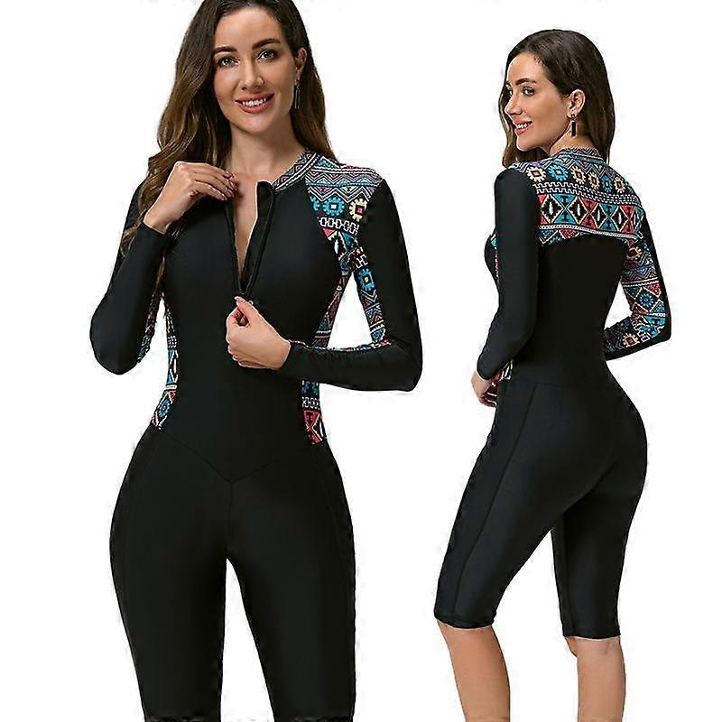 Womens Boyleg One Piece Rashguard Padded Swimsuit Front Zip Surf Wetsuit