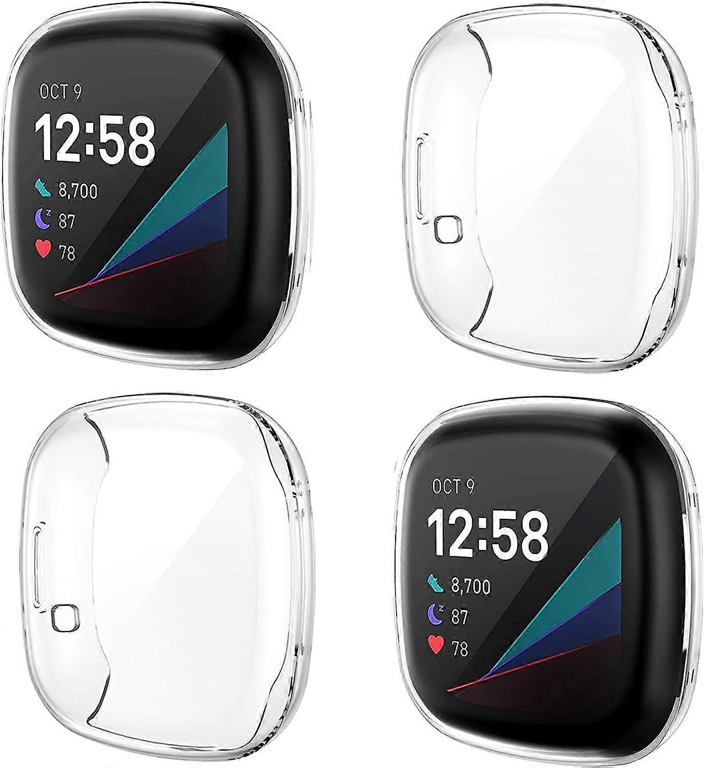 4-Pack Screen Protector Case Compatible with Fitbit Sense / Versa 3, Soft TPU Plated Bumper Full Cover Protective Cases