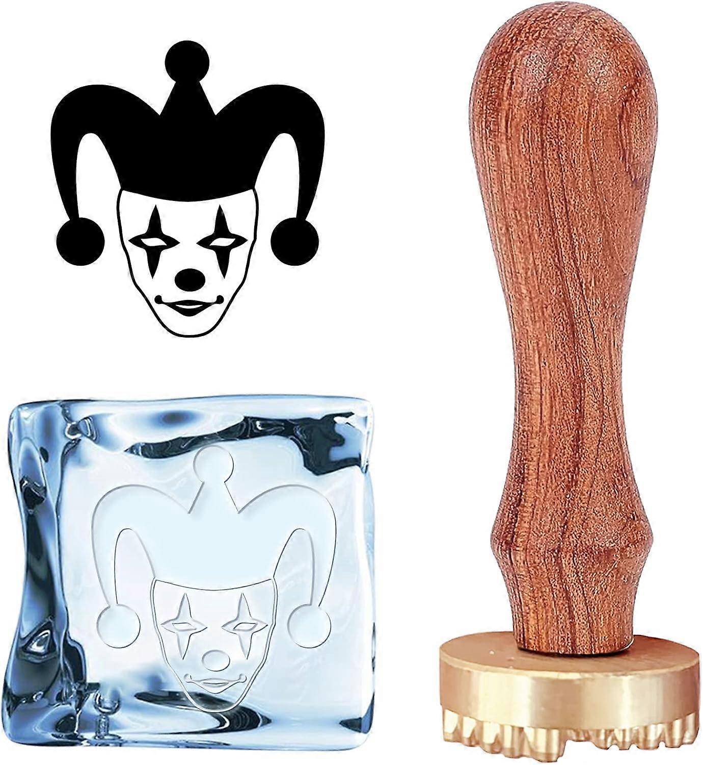 Ice Stamp Clown Ice Cube Stamp Ice Branding Stamp with Removable Brass Head & Wood Handle Vintage 1.2" Ice Stamp for Ice Cubes Cocktail Whiskey Mojito