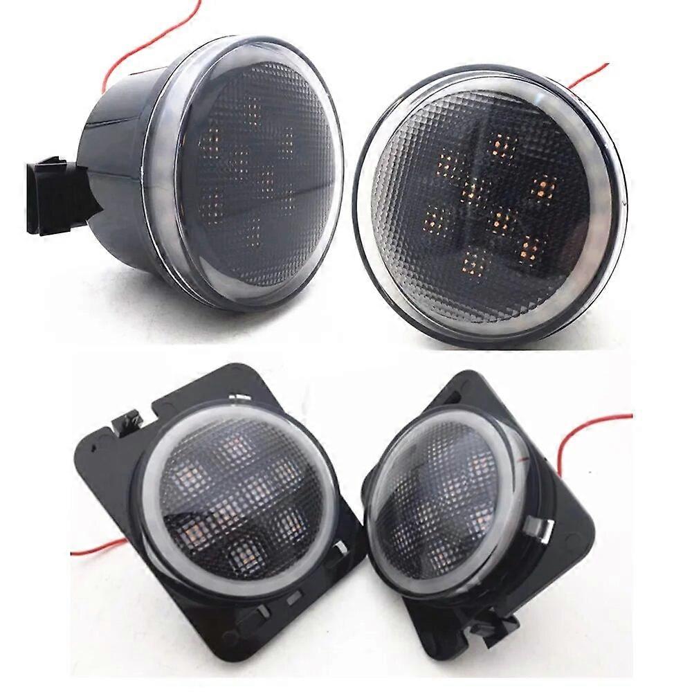 White Halo DRL Amber LED Turn Signal Lights With LED Side Marker Front Fender Parking Lights for 2007-2017 Jeep Wrangler JK JKU