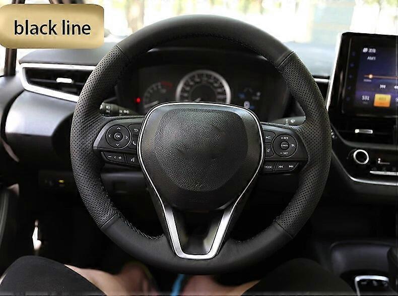 Svart Läder Handsydd Bilrattkåpa För Toyota Avalon Rav4 Corolla 2019 2020