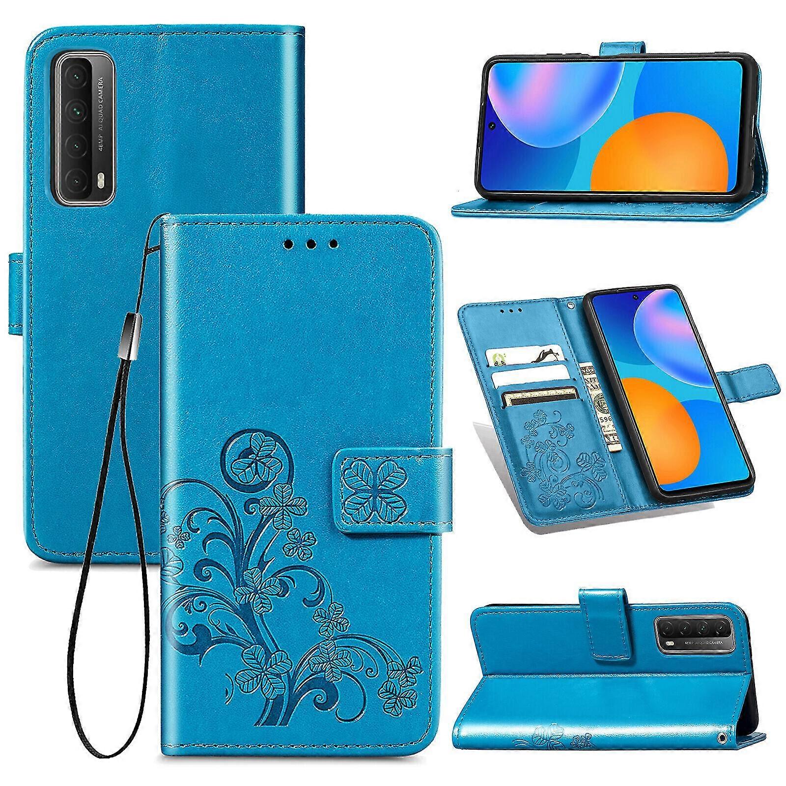 Case For Huawei P Smart 2021 Cover Wallet Clover Embossed Protective Leather Phone Case Magnetic  - Blue