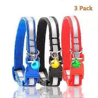 3pcs Reflective Cat Collar With Bell, Solid & Safe, Best Small Pet Collar