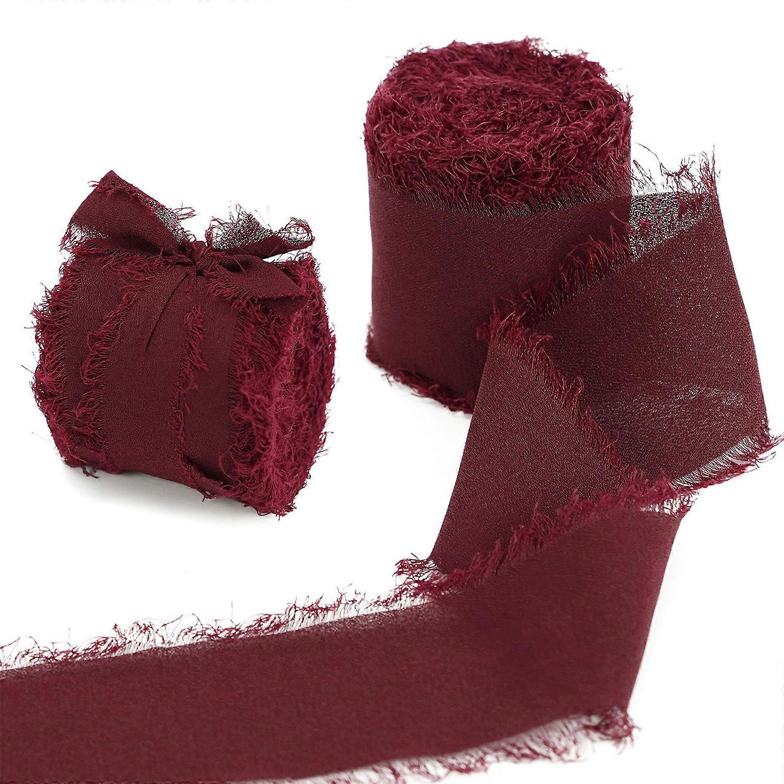 Chiffon lint 3,8 cm * 5 werven handgemaakte zijden lint, DIY franje chiffon lint voor huwelijksuitnodigingen, bruids boeketten inpakken, bruiloft verjaardagsfeestje