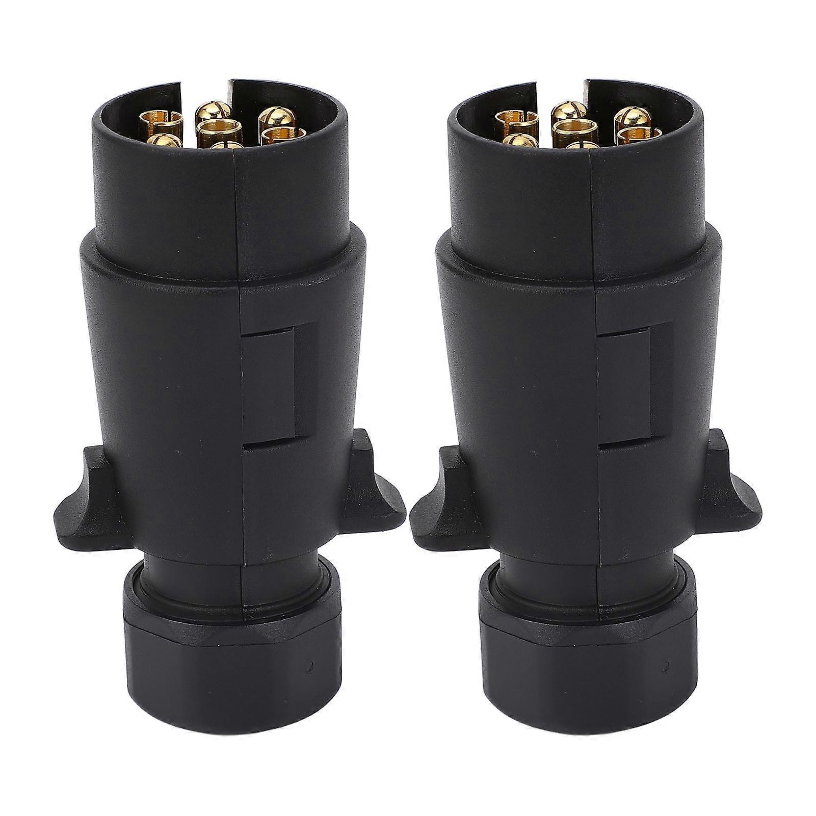 2Pcs 7 Pin Trailer Plug Connector Firm Fixing Reliable Trailer Round Wiring Plug for Vehicle RV Boat 12V 24V
