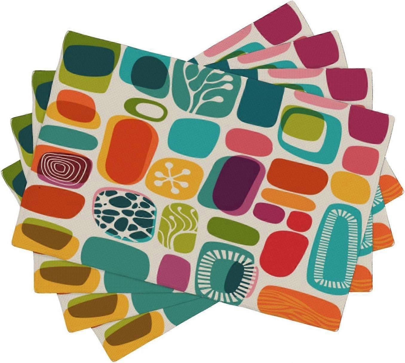 مجموعة مفارش حديثة ملونة من منتصف القرن من 4 ، حصائر طاولة مطبخ لتناول الطعام ديكور منزلي خارجي 12x18 حصائر ريترو 4 قطع ، ستايل -15