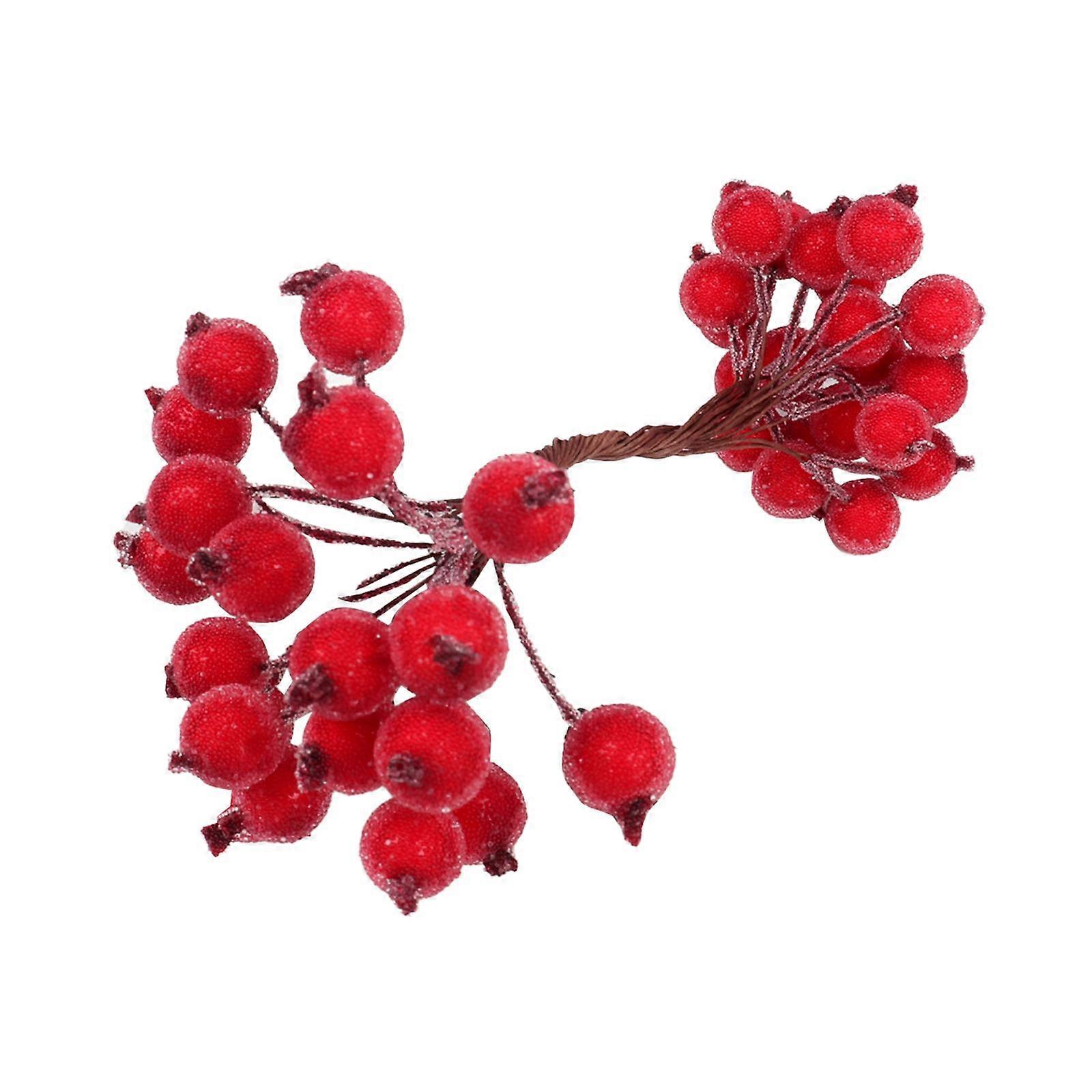 Artificial Frosted Holly Berries Flower Arrangement DIY Winter with 40 Heads Red