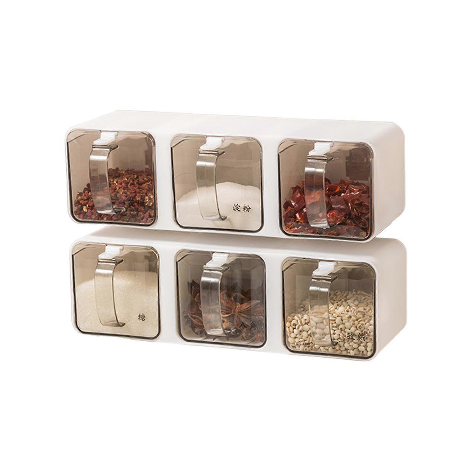1/2Pcs Clear Seasoning Box Set 2/3/4/6 Grids Storage Container with Transparent Lids Wall Mount